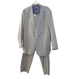 Alan Flusser Grey Seersucker Striped Suit Mens size XL and 40x30